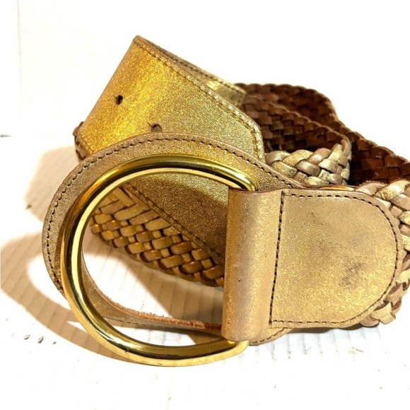 Linea pelle Gold Woven Leather Belt with Gold Buckle size S main image 2